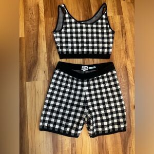 Future Collective Gingham Check Sweater Crop Top Biker Short Coord Set-